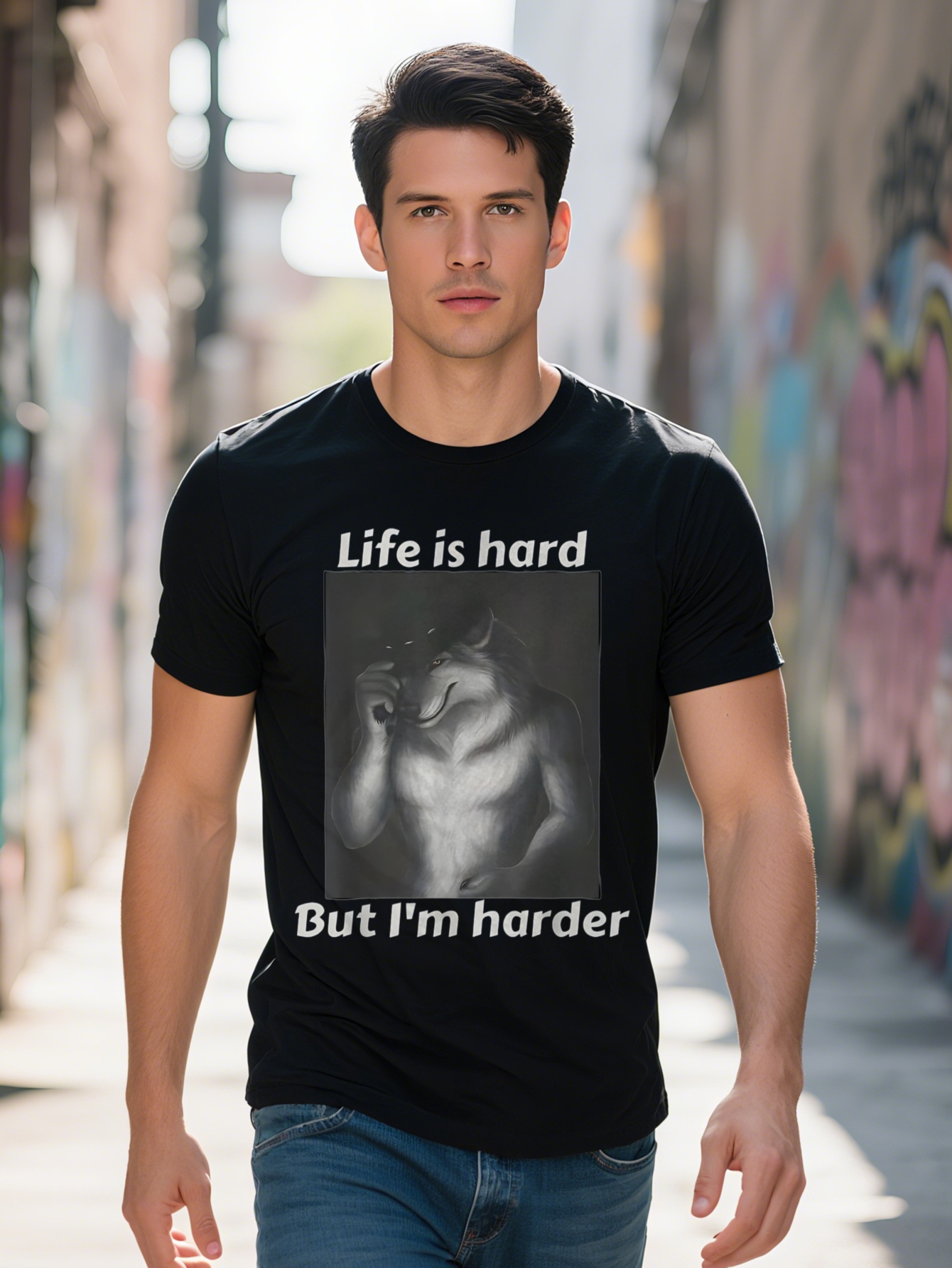 Graphic T Shirt With Life Is Hard Print Black Round Neck Summer Tee Regular Fit Versatile Casual Attire Ideal Men S