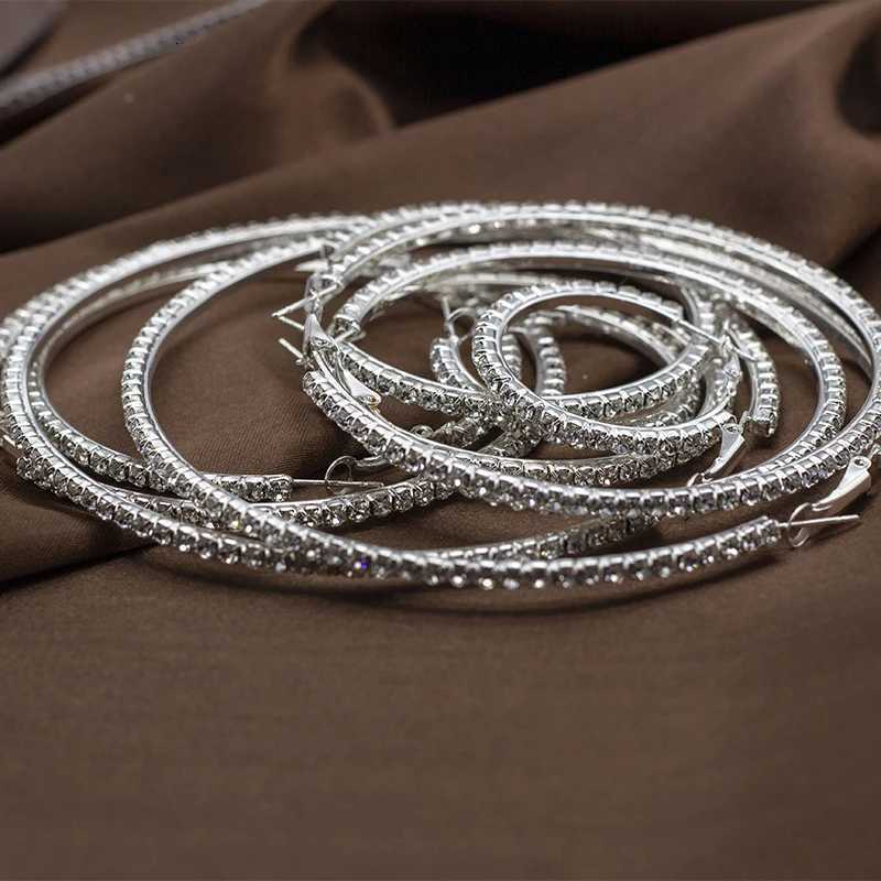 Popular Earrings with Rhinestones 20mm-90mm Crystal Circle Hoop Earrings Simple Big Circle Silver Plated Hoop Earrings for Women XJ250814