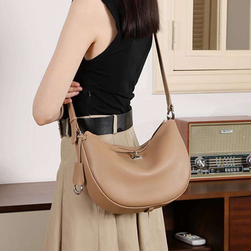 Burminsa Cowhide Genuine Leather Crescent Shoulder Bags For Women New 2025 Designer Crossbody Purses Hobo Ladies Handbags