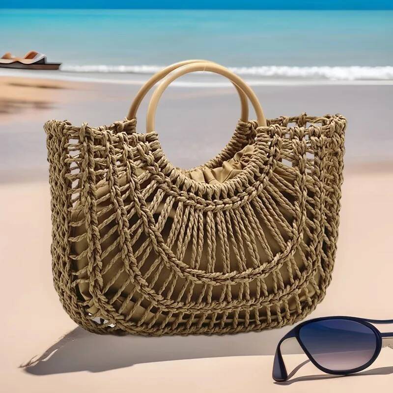 Summer Handbags Straw Beach Purses Large Capacity Woven Basket Holiday Hollowed Out Interior Round Handle Vegetable Tote Bag high-quality