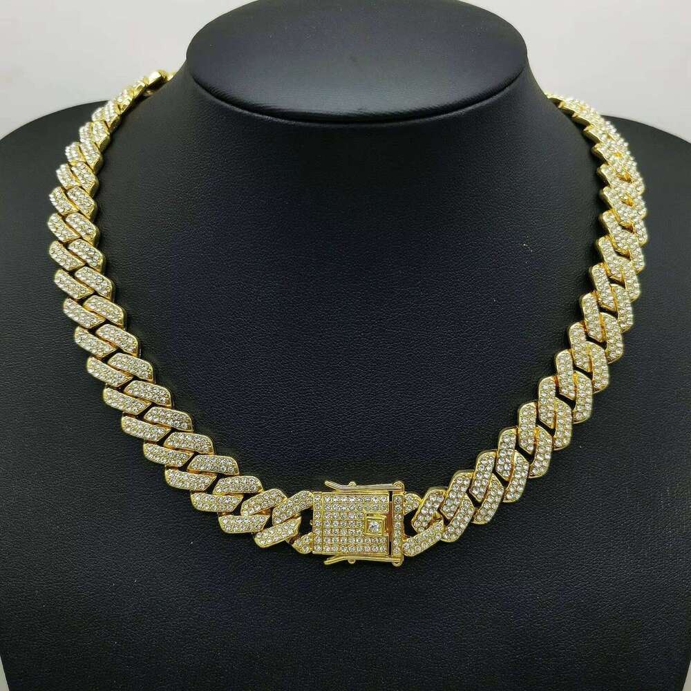 14mm Gold-Plated Miami Iced Out Jewelry Cuban Necklace Necklace, Hip-Hop Chain