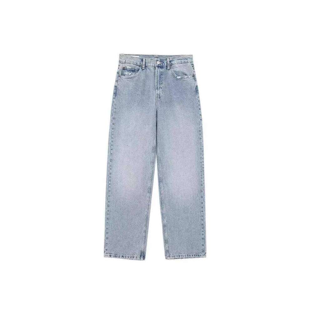 Japan South Korea Casual Straight Leg Jeans, Women Four Seasons New Fashion Loose and Comfortable Washed Edge Grinding Jeans