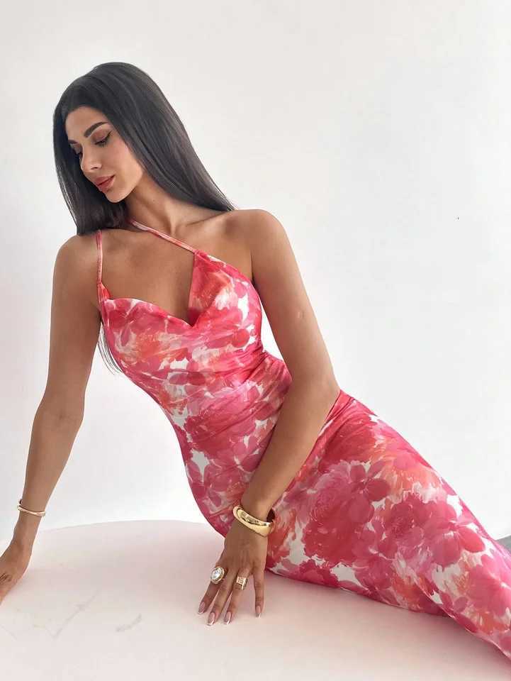 Sexy Slant Collar Halter Print Dress Fashionable New Arrival Womens Sleeveless Gown in Vibrant Colors and Patterns XJ250814