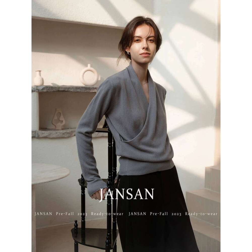 Temperament Cross V-Neck Cashmere Knitwear Women Autumn-Winter Everything Lazy Bottom Loose Sweater Top 20250809
