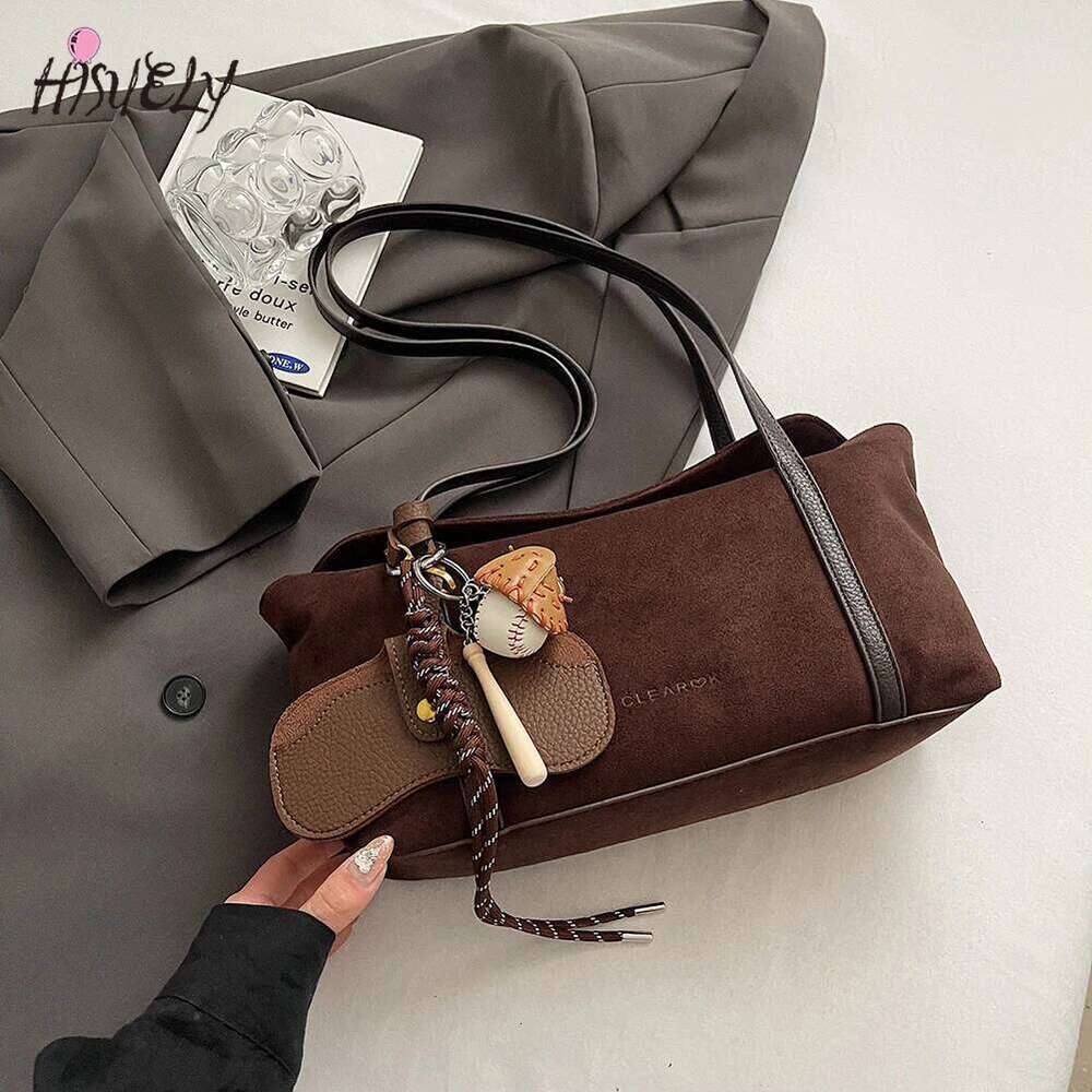 Women Suede Shoulder With Inner Pocket Flap Underarm Solid Retro Satchel Bag Female Fashion Large Handbag Clutch Tote