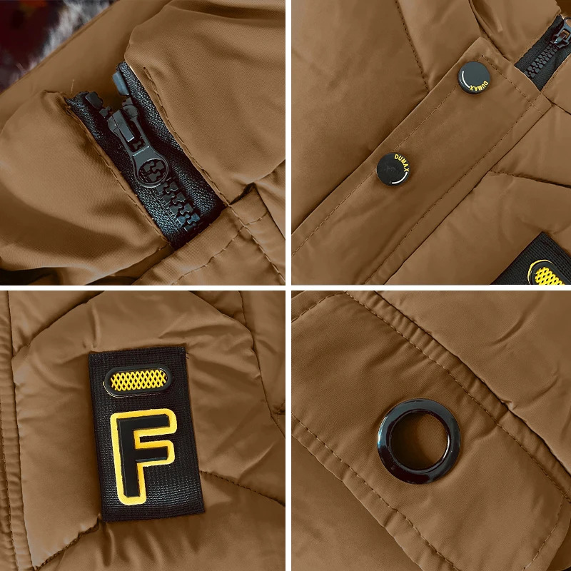 3-10 Years Kids Autumn Winter Fleece Warm Cotton Jacket Boys Fashion Letter Mid-length Coat With Fur Collar Sports Outdoor Parka 250813