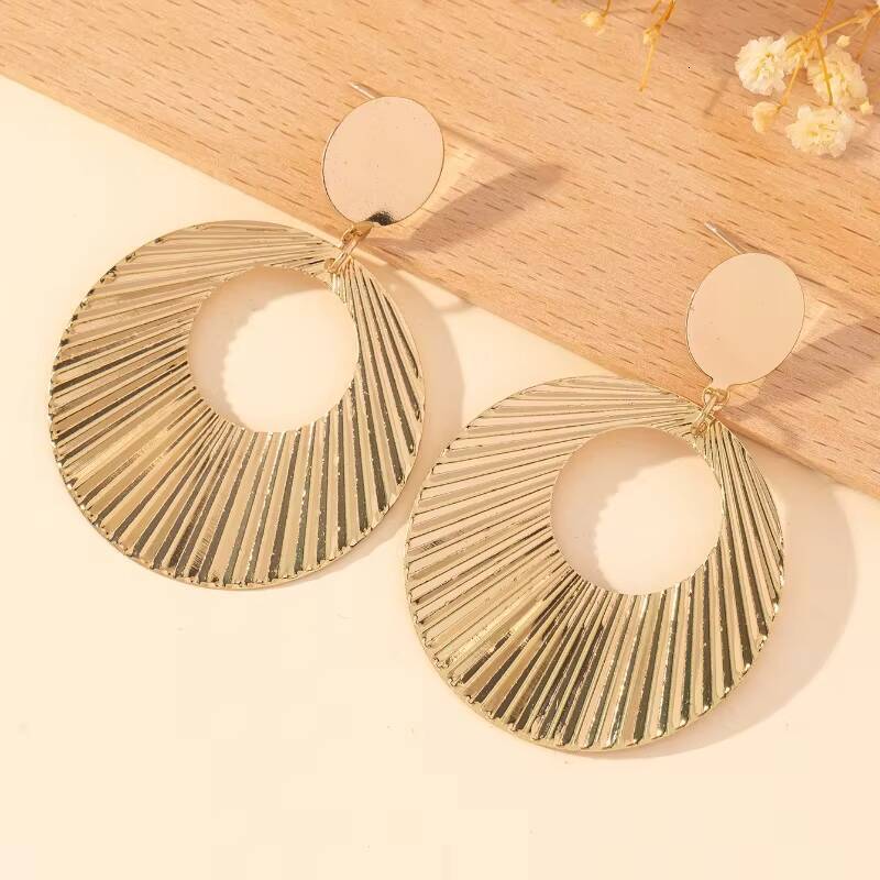 Stainless Steel Personality Exaggerated Threaded Water Drop Hollow Earrings