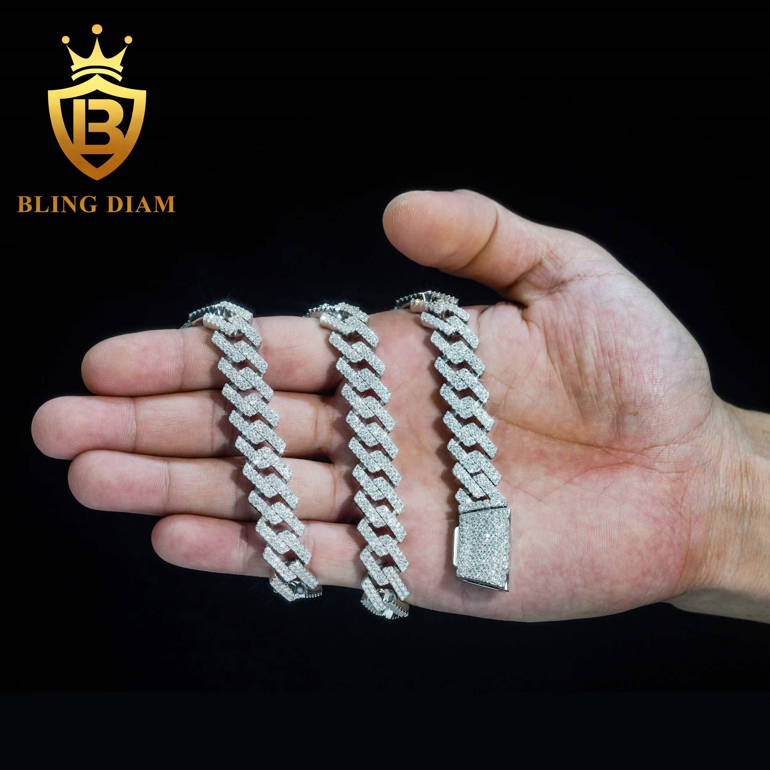 High Quality 13.5mm 2 Row Moissanite Diamond 925 Sterling Silver Cuban Link Chain Hip Hop Jewelry for Men Cuban Link