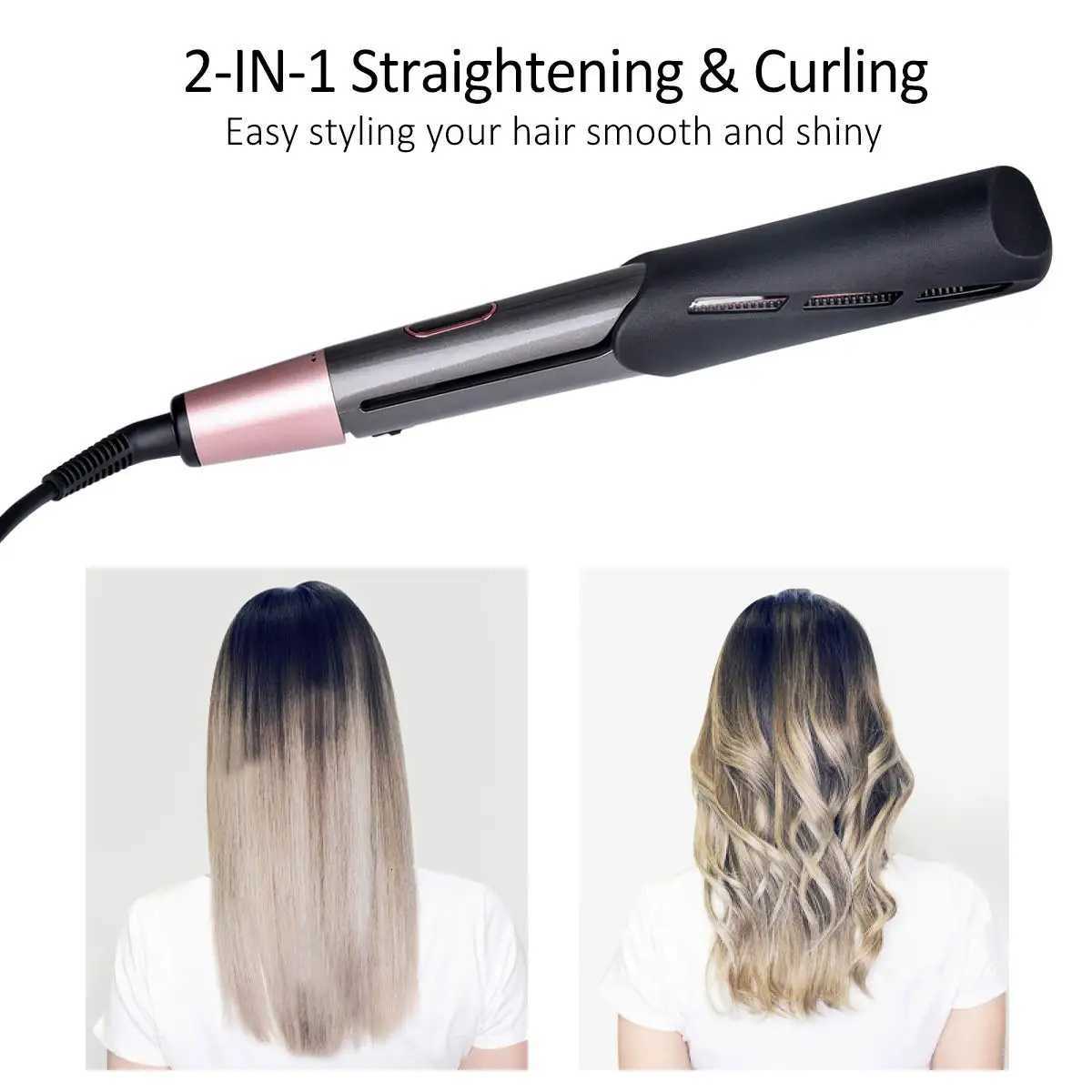Professional Spiral Wave Curl and Straight Iron Styling Tools 2 in 1 Hair Curler Straightener Twisted Ionic Flat Iron Styler W250814