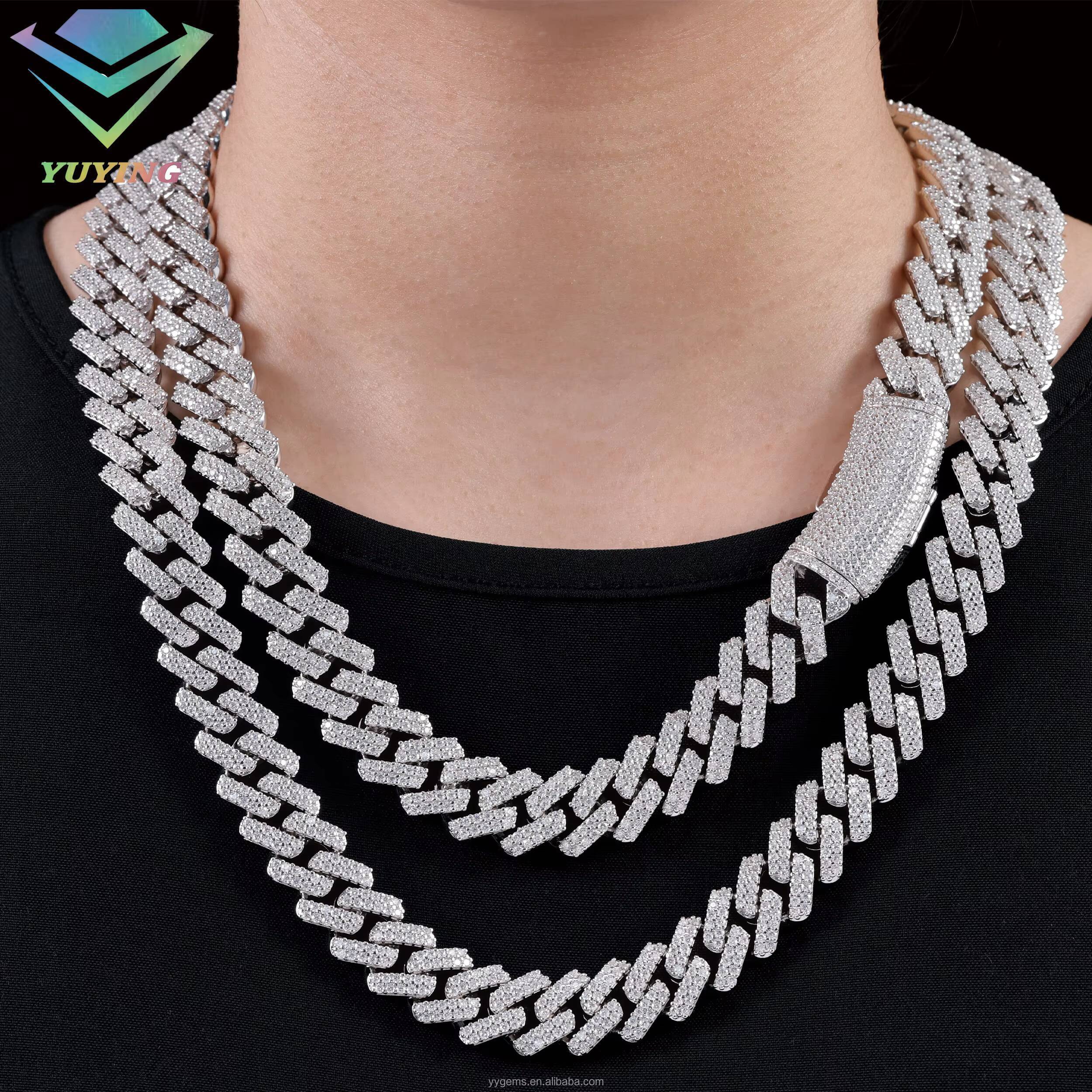 13mm 2rows Cuban Chain High Quality S925 Silver Rapper Chain Wholesale Price in Stock Cuban Link Moissanite Necklace