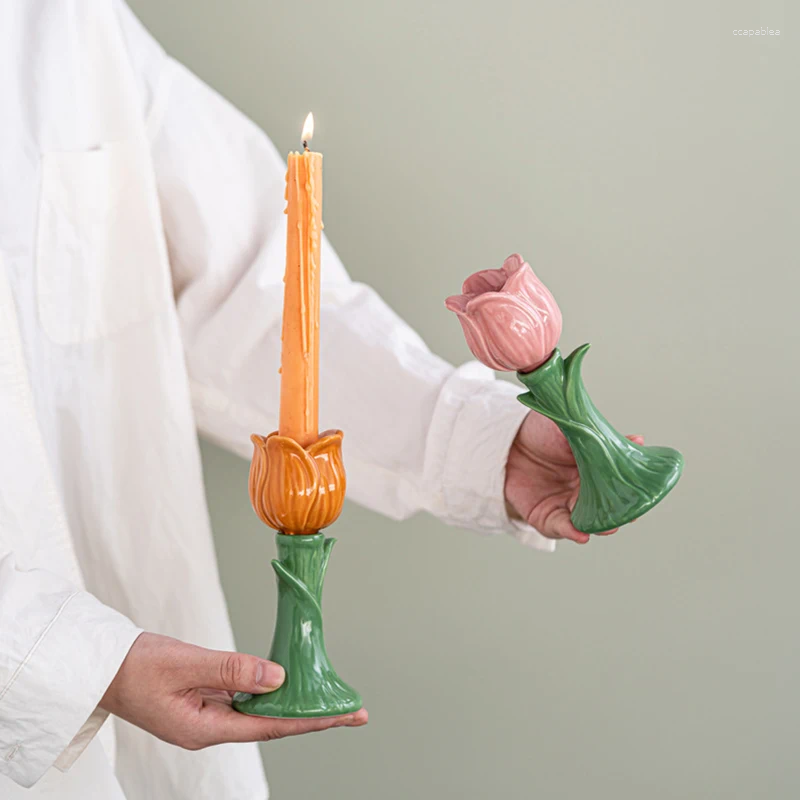 Candle Holders Ceramic Holder Cartoon Flower Shape Candelabrum Desktop Storage Accessories Candlestick Home Decoration H260310