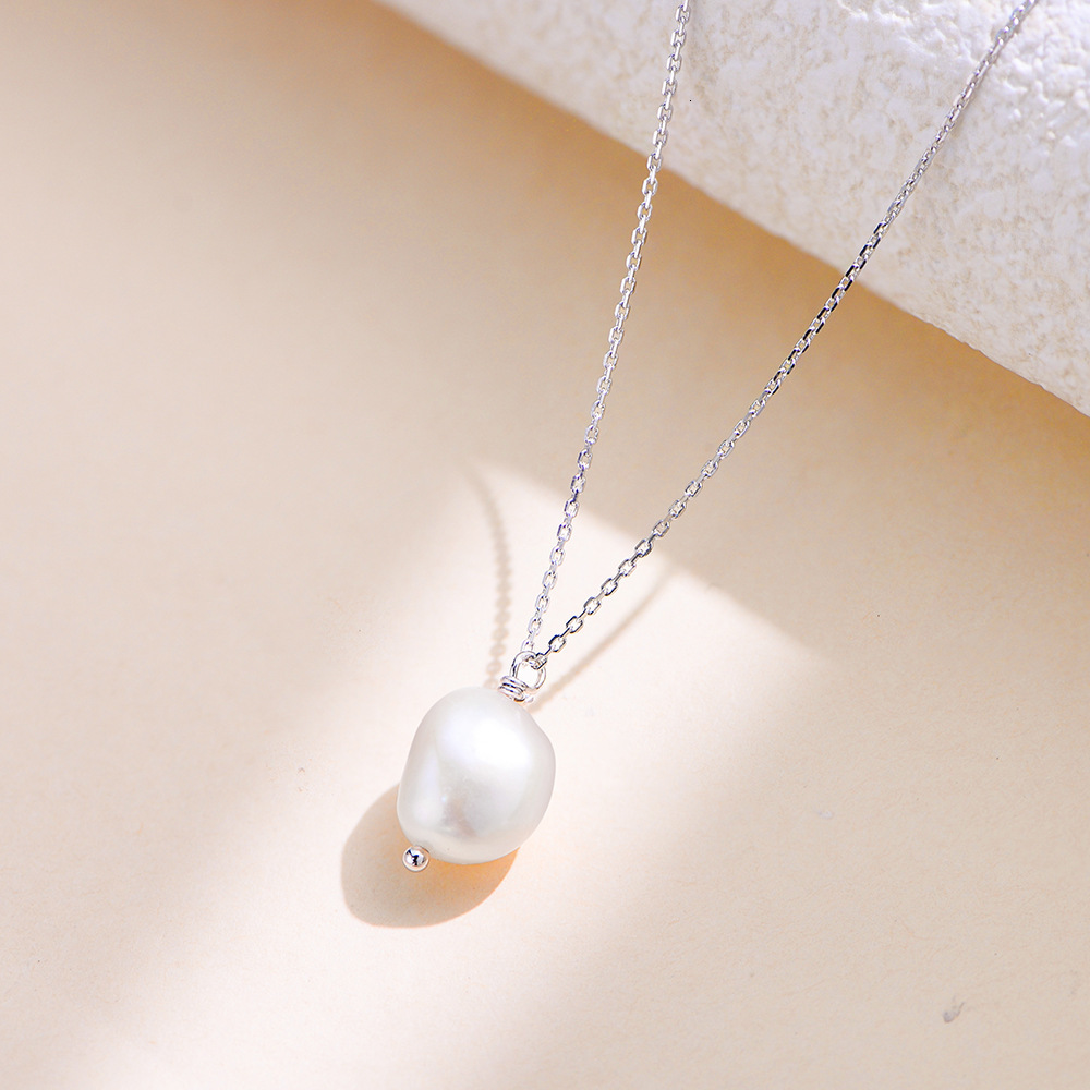 S Pure Sier Simple Natural Baroque Freshwater Pearl Necklace for Women Light Niche High-end Clavicle Chain Jewelry for Women