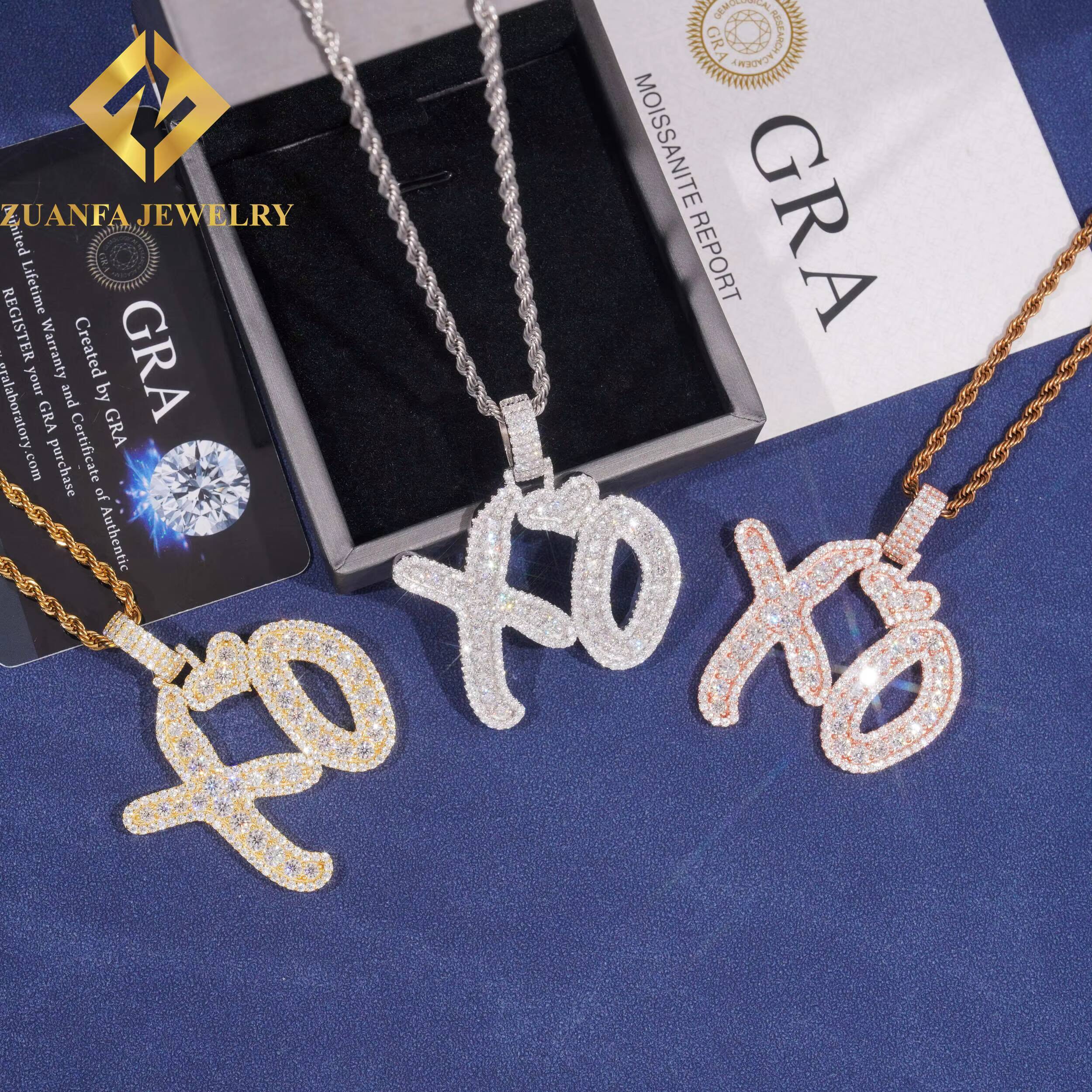 Custom Iced Out Hip Hop Moissanite Jewelry Pendant Lerter XO VVS Moissanite 925 Sterling Silver Hip Hop Pendant