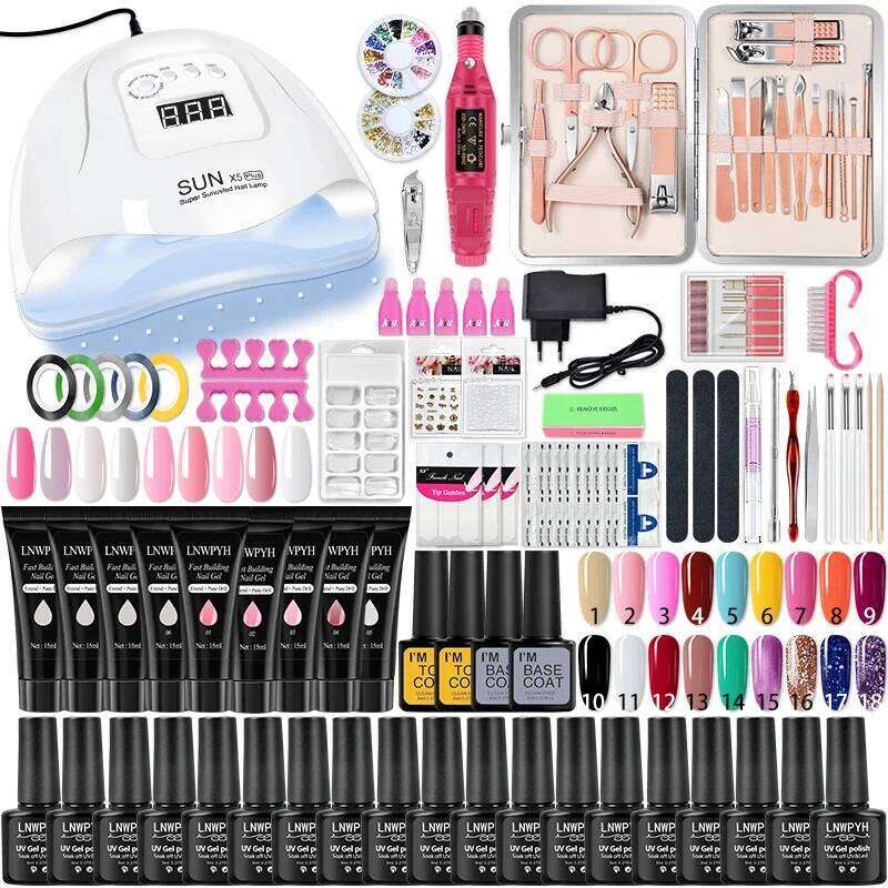 Manicure Acrylic Kit Clipper Set Semi Permanent Extension Nails Gel With UV Lamp Nail Drill Hine Tool Kit
