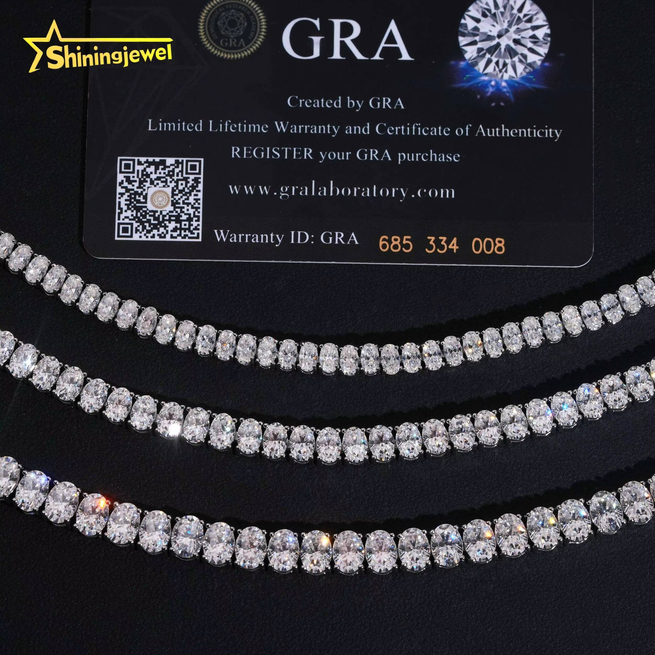 3 Sizes Iced Out Hip Hop Trendy Jewelry Oval Cut Tennis Chain Bracelet Sier VVS Moissanite Dia Necklace