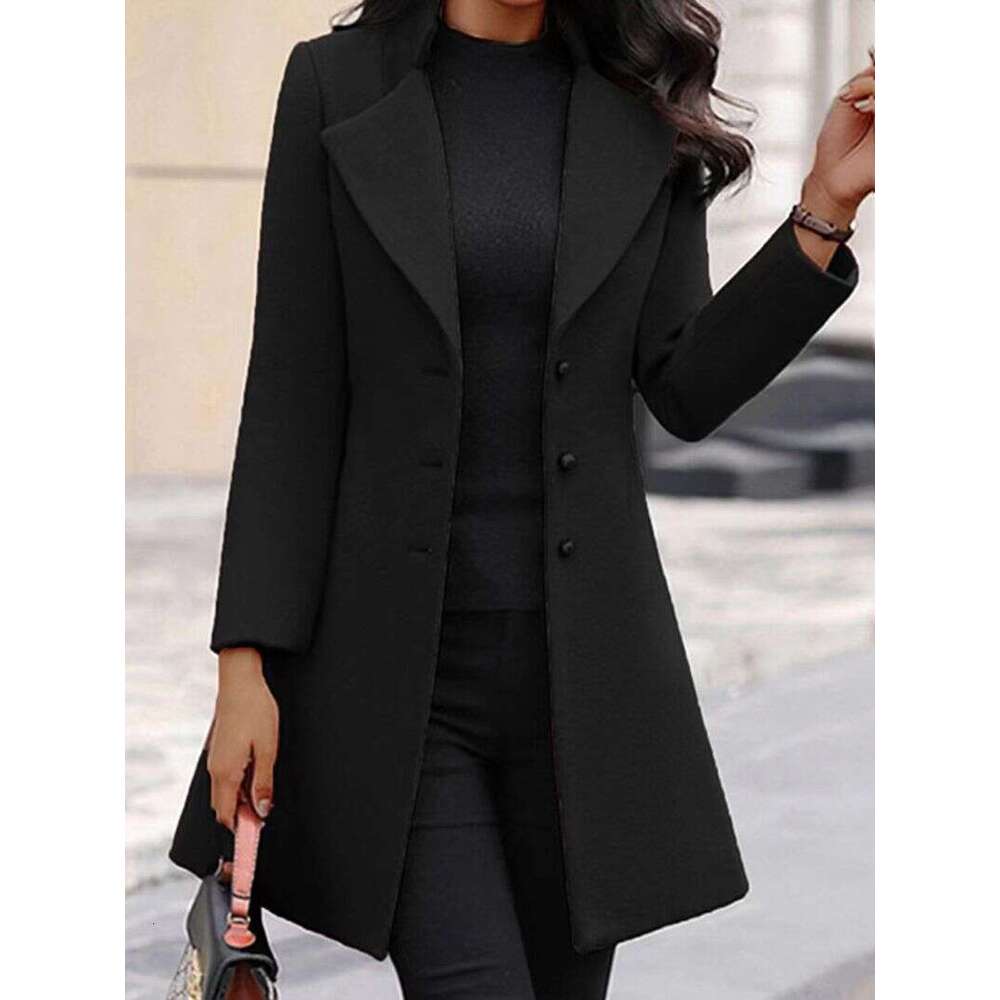 Autumn and winter women's slim-fitting mid-length woolen coats