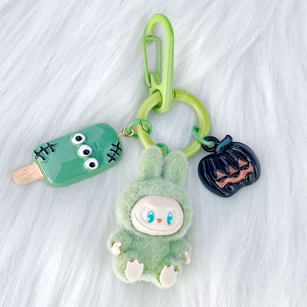 Halloween Flocked Mini Labu Cute Gift Keychain Cartoon Bag Car Key Pendant