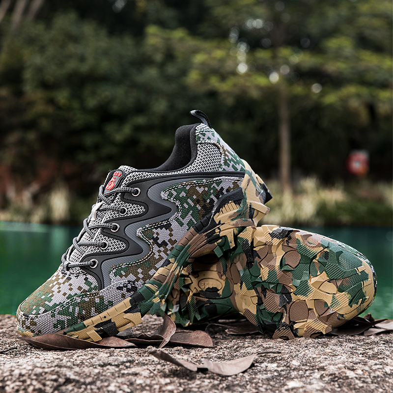2025 New mountaineering for men, anti-skid and wear-resistant military camouflage outdoor cross-country breathable mesh hiking work shoes
