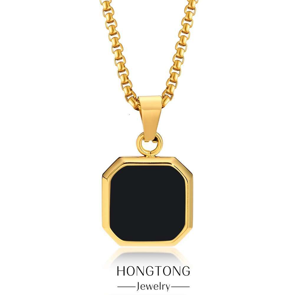 Hongtong Geometric Pendant Necklace - Fashionable Unisex Minimalist Chain (HN0138) with Black/White Shell for Unisex