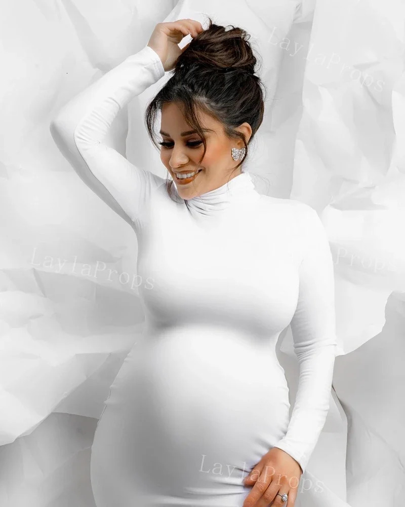 Maternity Long Sleeve Dresses For Po Shoot Pleated Blouson Midi Dress Women Party Pography Pregnant Baby Shower Clothes 250813