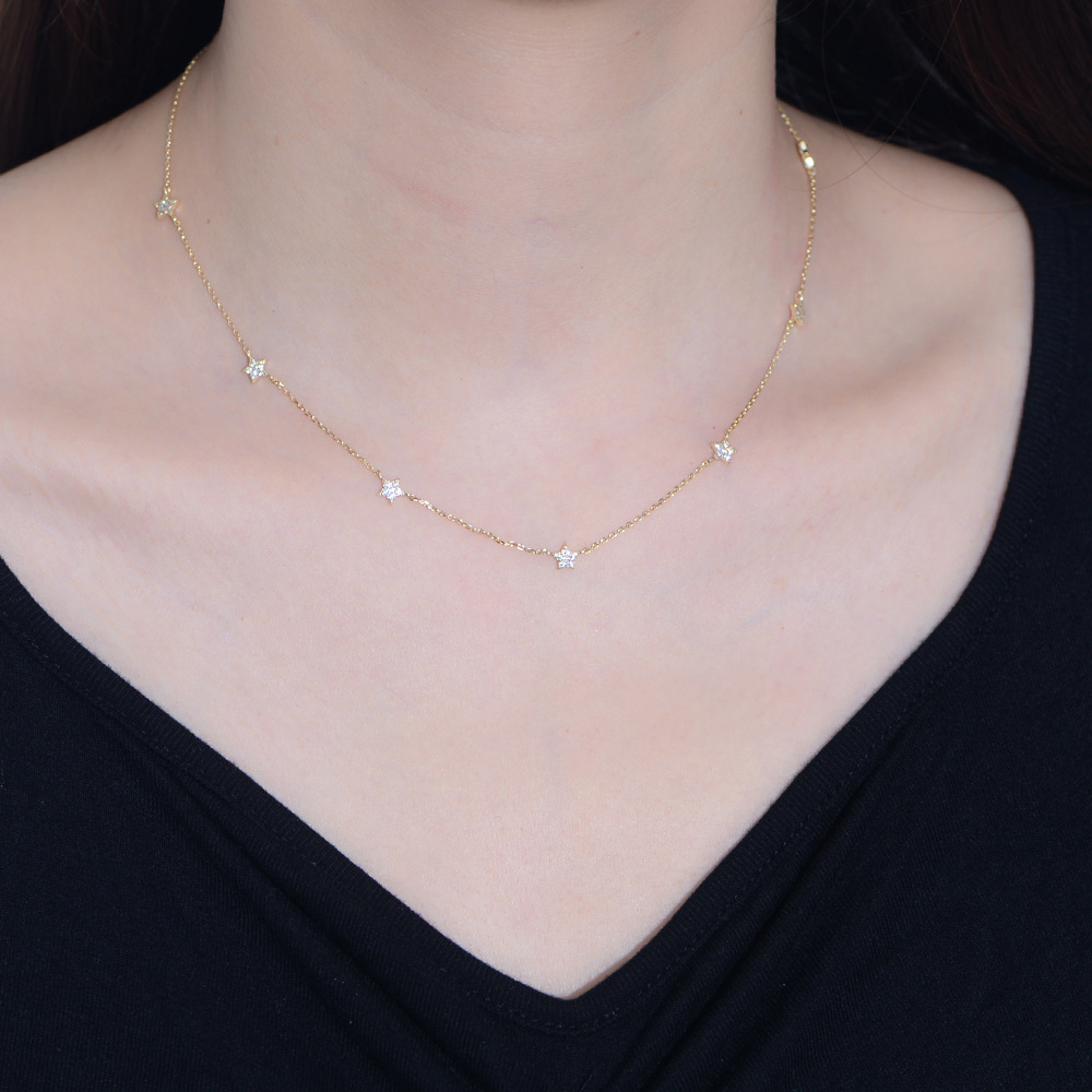 Minimalist Fashion Niche Design S Pure Sier Gold-Plated Star Pendant Necklace for Women Versatile High-End Neck Chain Jewelry for Women