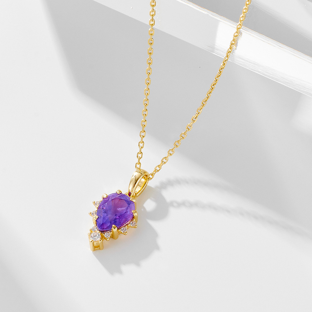 S Pure Sier Natural Amethyst Pendant Necklace for Women, Light Niche Design, High-End Clavicle Chain Jewelry Jewelry for Women