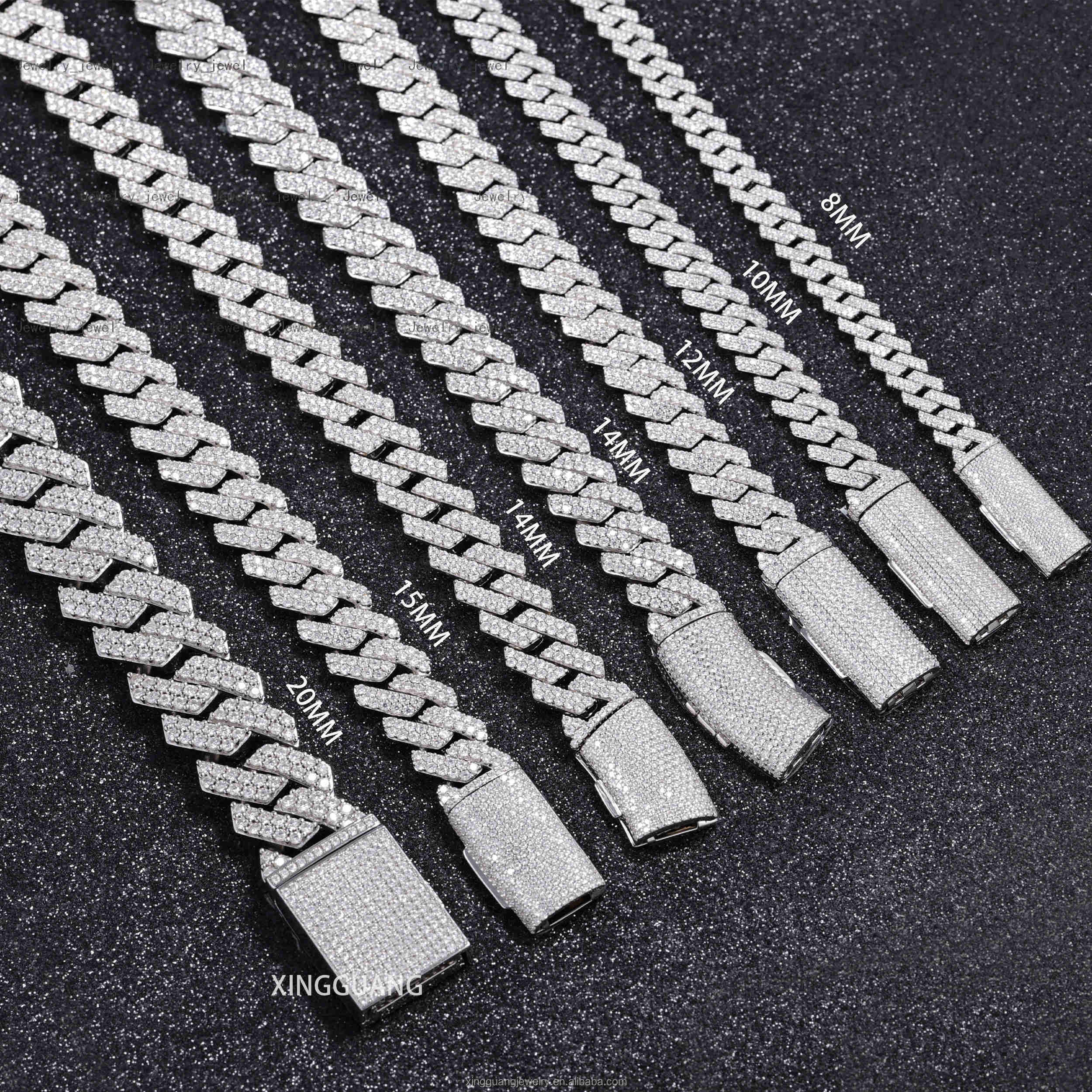 Wholesale Stock 8MM 10MM 12MM 15MM Moissanite Cuban Necklace Men Hip Hop Iced Out VVS Diamond S925 Silver Cuban Link Chain