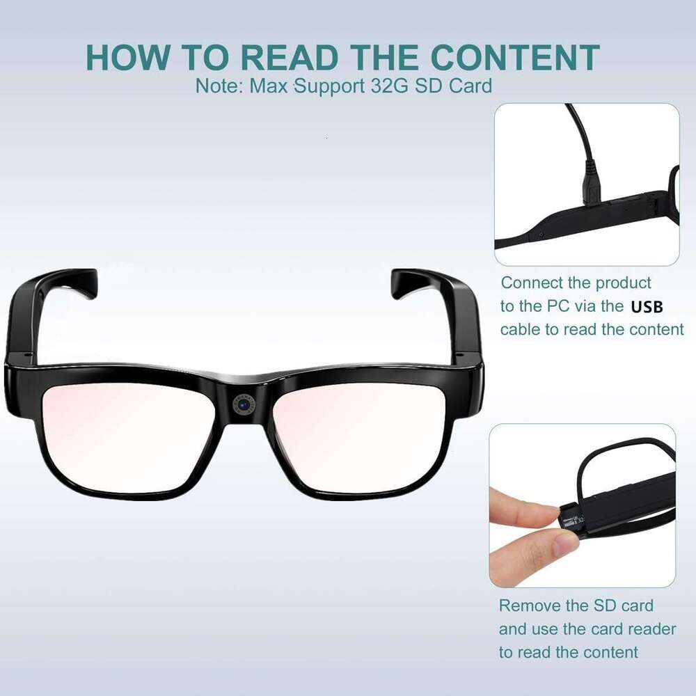 HD Smart Recording Outdoor Sports with Camera Wearable Glasses Built-in 32G Storage Card Open on Computer 123
