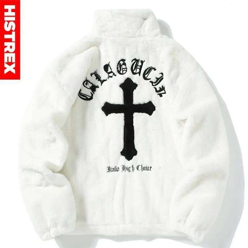 Men Rabbit Fur Jacket Parkas,Hip Hop Fluffy Coat,Winter Fleece Overcoat,Haruku Outerwear Streetwear,Korean Y2k Clothes