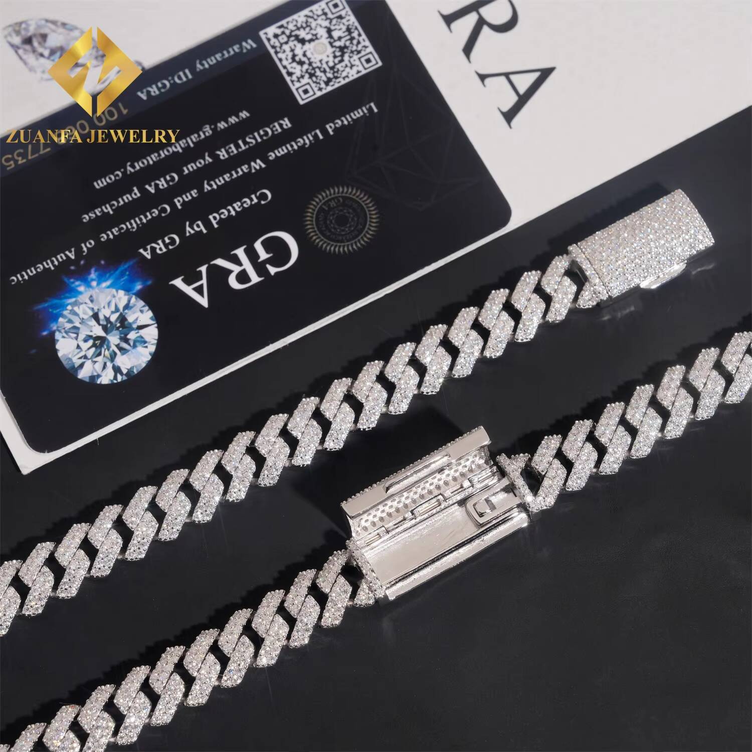 Pass Dia Tester Fire Jewelry Fashion Hip Hop Style 10mm Cuban Link Chain Necklace Sterling Sier Moissanite