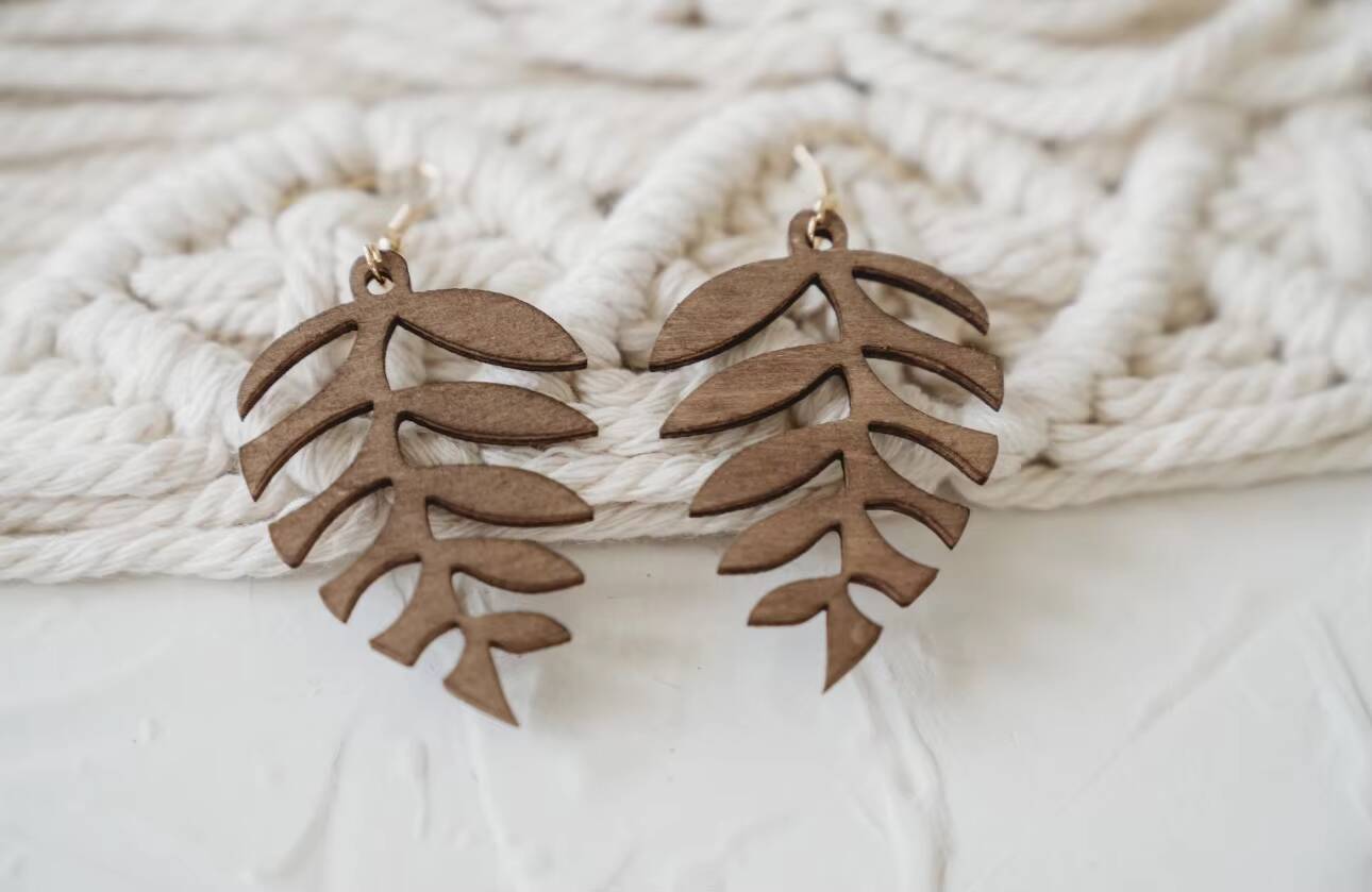 Splicing High-Quality Hook Loop Exaggerated Wooden Earrings