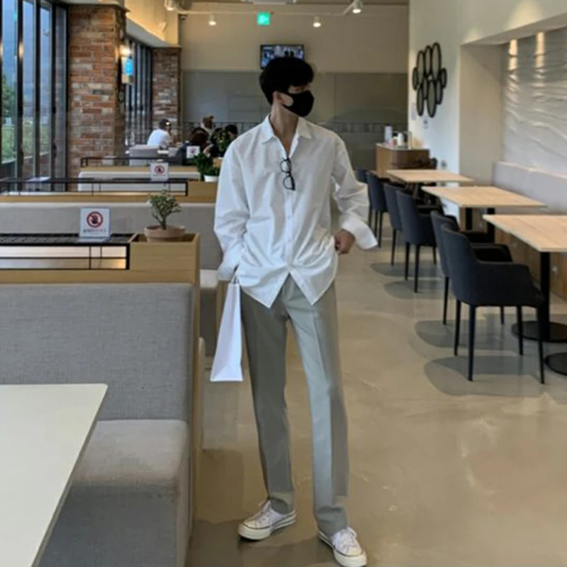 Korean Business Men Shirts Light Slim-fit Solid Color Long Sleeve Cardigans Leisure Breathable Solid Color Basic Tops 250813