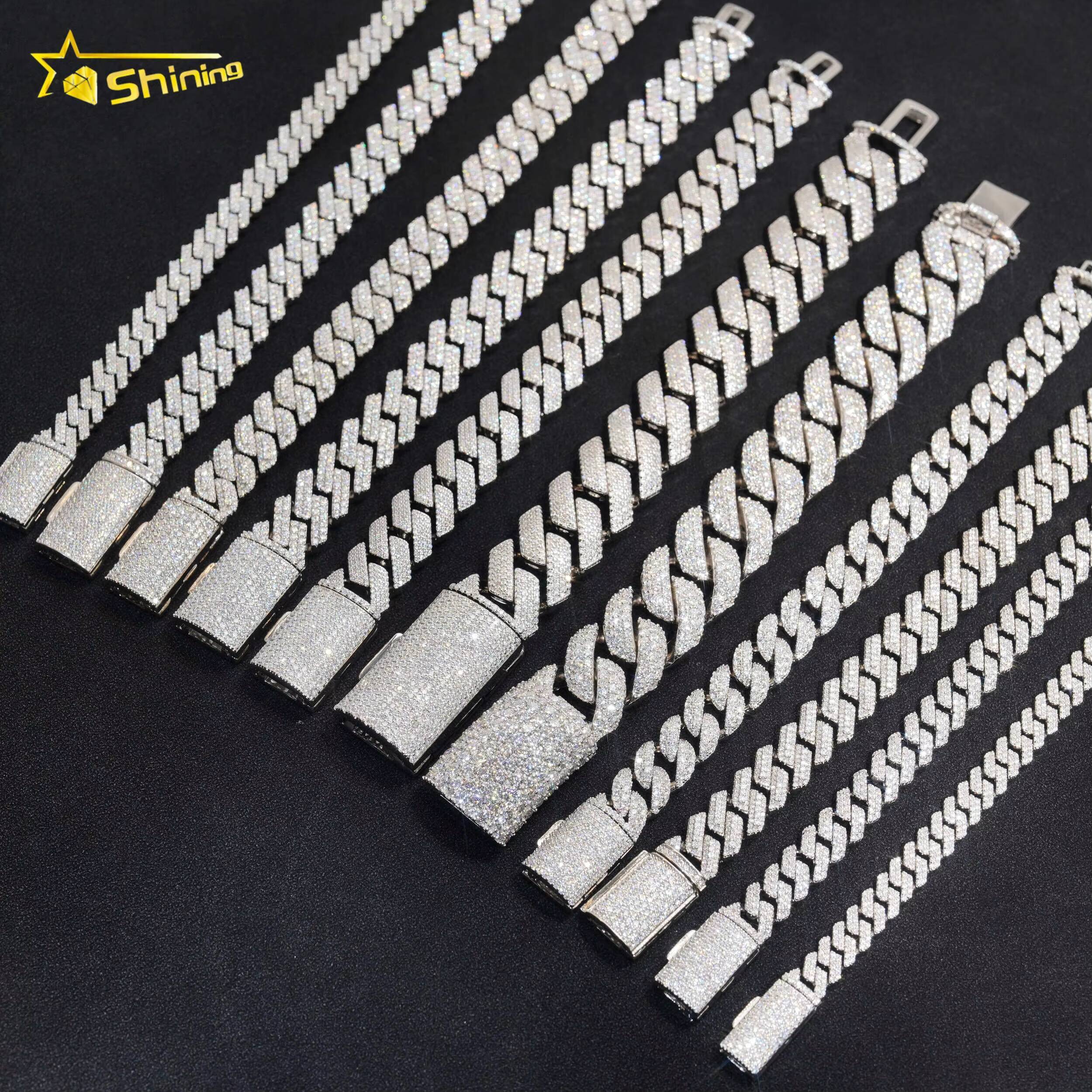 Shining Jewelry Pass Diamond Tester S925 6MM 8MM 10MM 12MM Iced Out Hip Hop Jewelry VVS Moissanite Cuban Link Bracelet Men