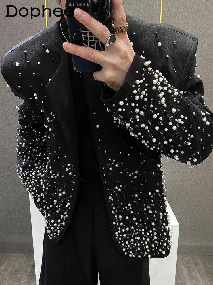 High-end Diamond Splicing Short Jackets Mens Spring Autumn Fashion Small Fragrant Coats Masculinity Trend Pearl Jacket 250811