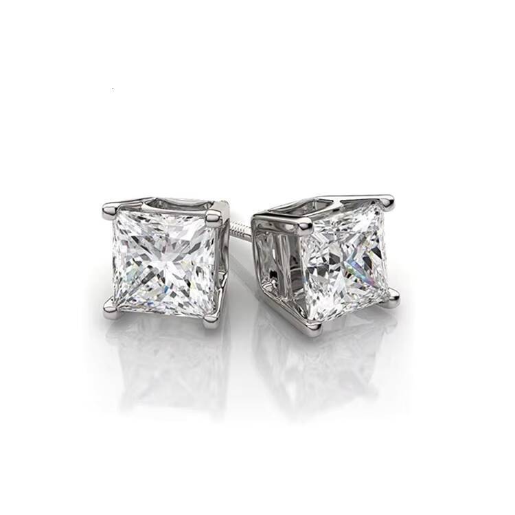 New Sales Fashion Wholesale Princess Cut Moissanite Dia 14k White Gold Stud Earring