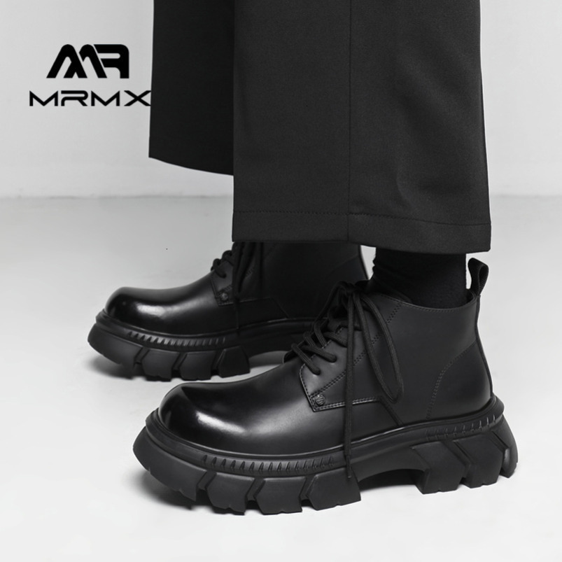 Men's Leather 2025 New High-top Derby Shoes British Style Versatile Black Thick-soled Height-increasing Casual Martin Boots