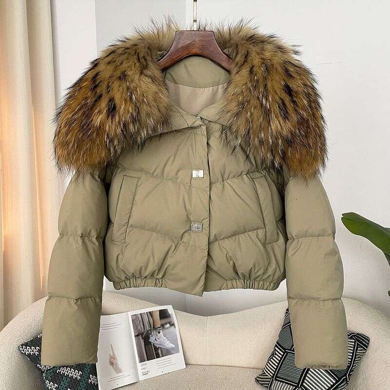 White Duck Down Winter Women Real Raccoon Fur Jacket Female Warm Down Jacket for Winter Autumn 2025 European Fashion Coat