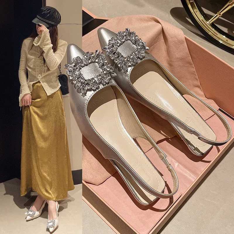 Fashion Summer Women Sandals New Womens Shoes Pointed Toe Shallow Nude Pink Diamond Shoes Low Heel Back Strappy Shoes Women W250814