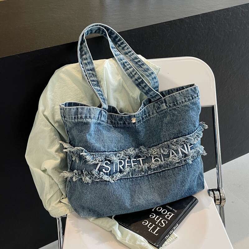 Fashion Frayed Bags Designer Women Letter Denim for Women 2025 New Large Capacity Shoulder Bag Trendy Versatile Handbag