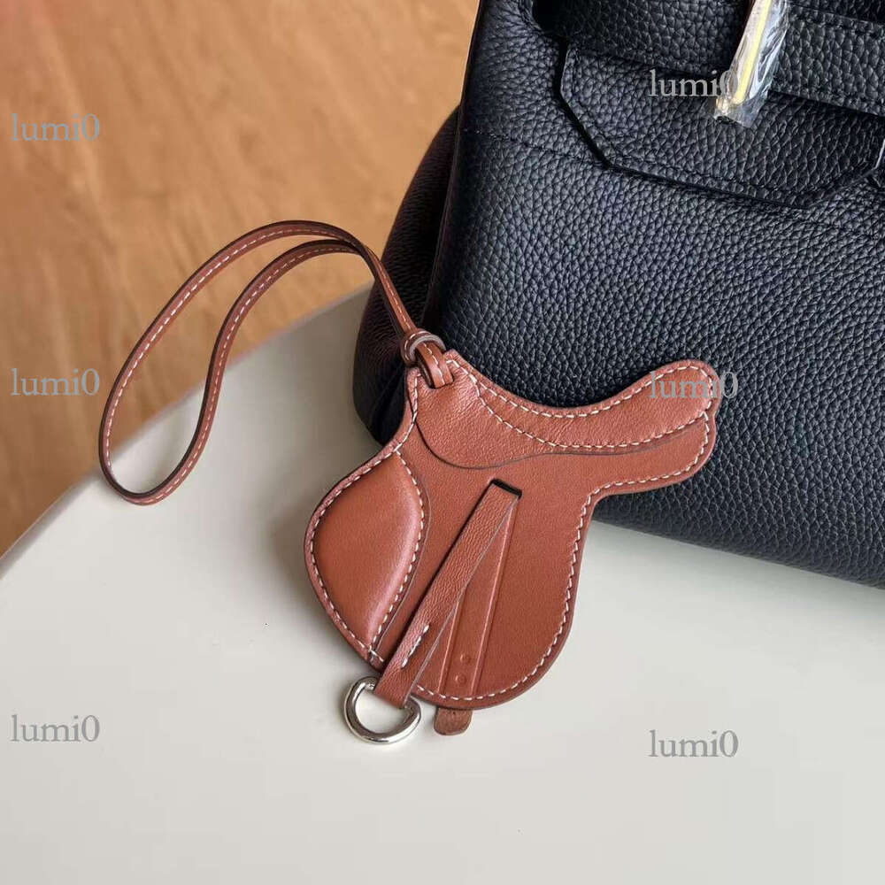 H Brand Lambskin Saddle Pendant Genuine Leather Bag Charm Handmade Accessory