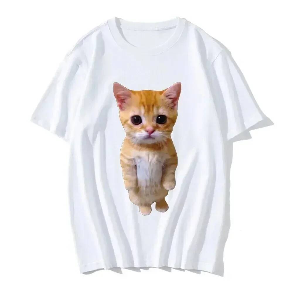 2025 Fun Cat D Printed Women's Casual Oversized T-shirt Women's Harajuku Men's T-shirt Girls' fashion and Boys' Casual Fashio