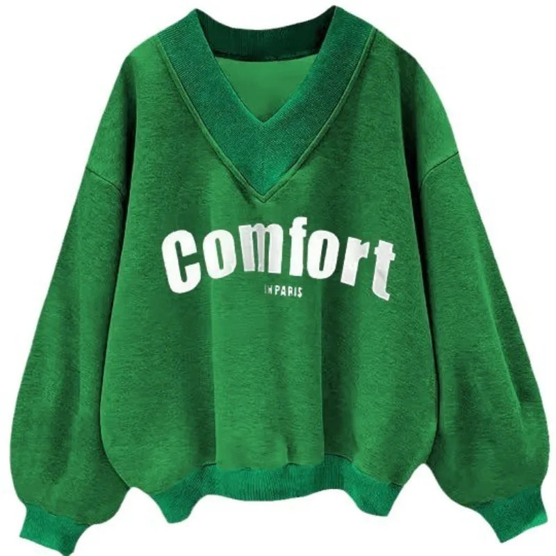 European and American Autumn Multi Color Hoodie Womens Fashion Korean Edition Casual Loose Versatile Vneck Top 250813