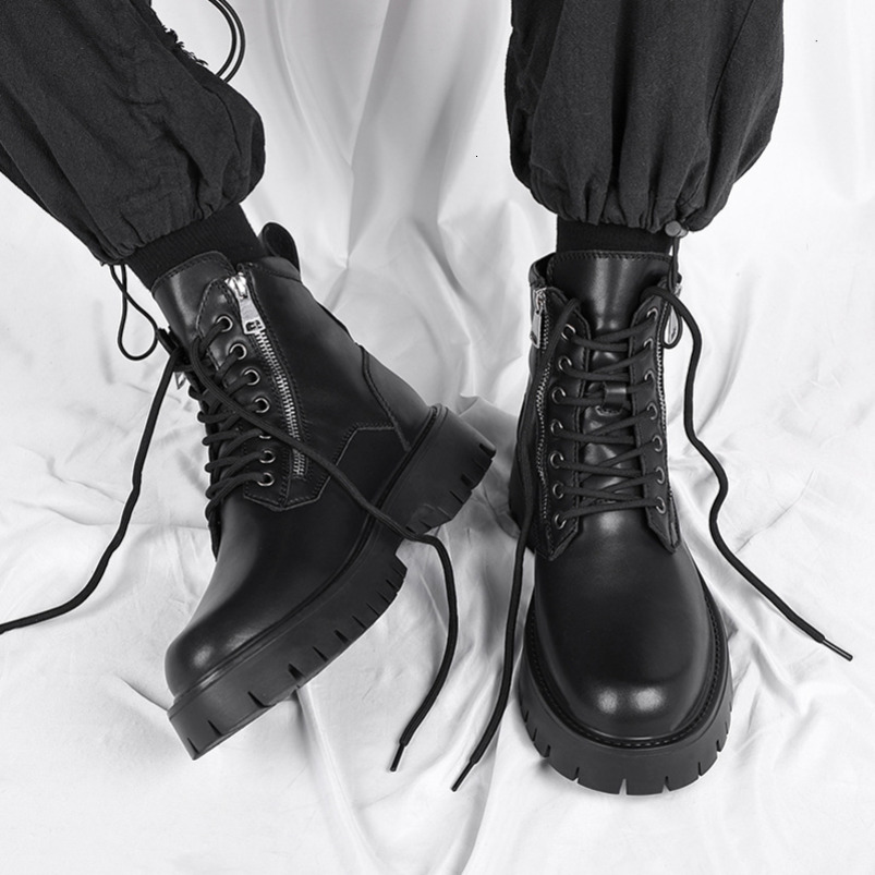 Trendy Martin Men's Motorcycle Side Zipper British Mid-Top Work Black Short Boots 1133-R