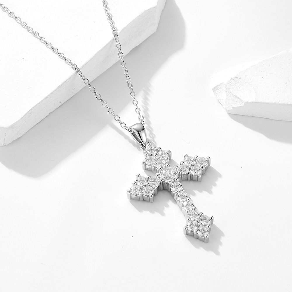 Cross Pendant Pure Sier Necklace for Women, Personalized Hip-Hop Trendy Full Dia Necklace, Clavicle Chain