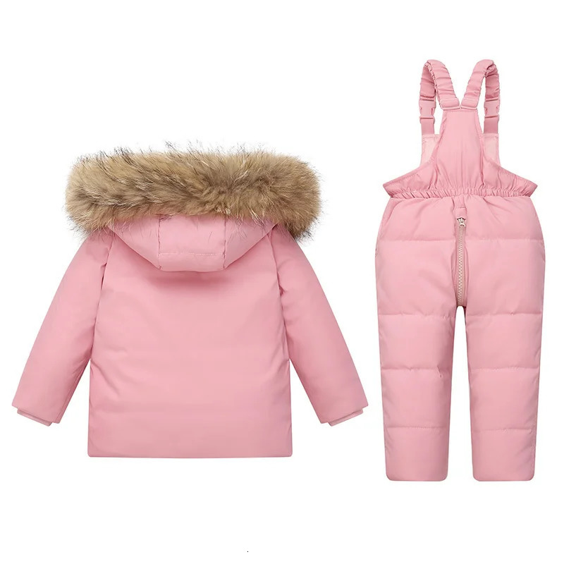 Kid Winter Warm 90% White duck down Jacket Toddler Girl clothes Overalls Baby Boy Coat parka real fur Children Clothing Set 2pcs 250813