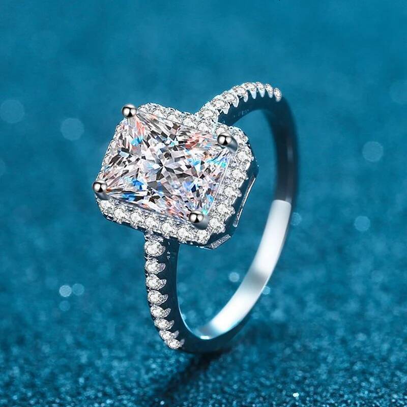 KNOBSPIN 1ct 2ct Emerald/Radiant Cut Moissanite Ring 925 Sterling Silver Plated with 18k White Gold Rings for Women Fine Jewelry