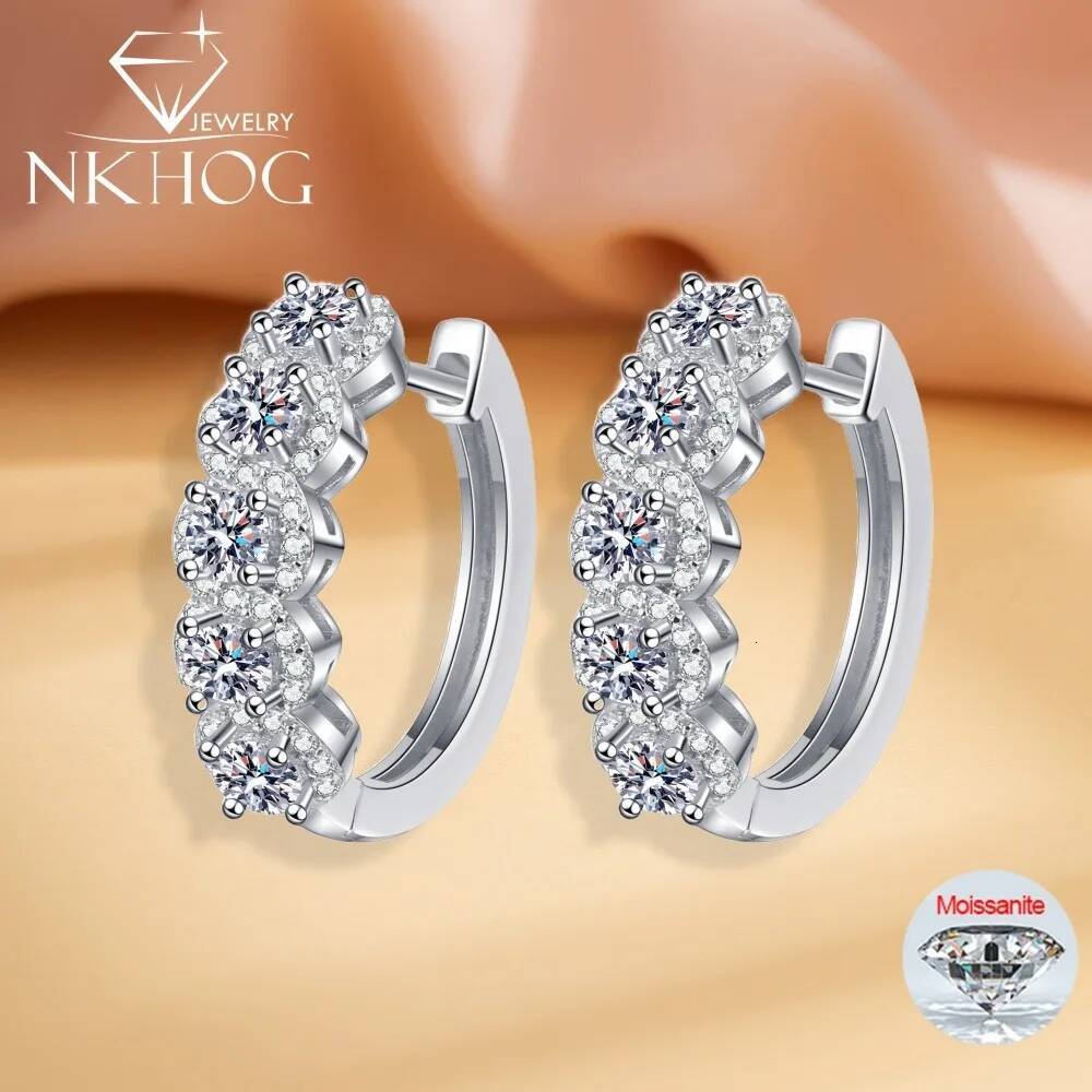 NKHOG 1CTTW Real Moissanite Hoop Earrings 925 Sterling Silver Diamond Wedding Ear Stud For Women Gift Fine Jewelry GRA Certified