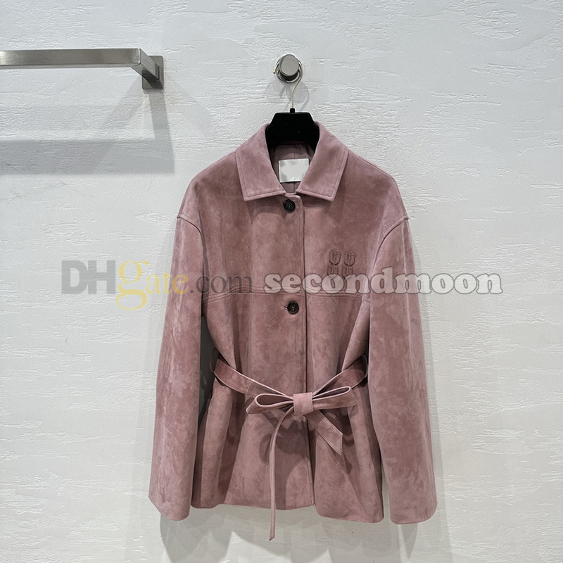 Women Suede Jacket Winter Windproof Jackets With Waistband Street Style Long Jackets Windbreaker