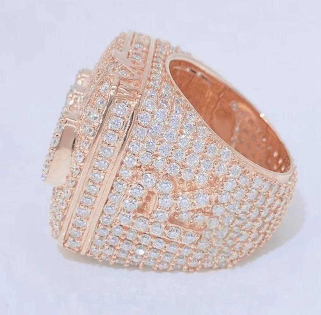 Custom Hip Hop Fine Jewelry Men's Iced Out Champion Real VVS Moissanite Dia Sier Ring Men