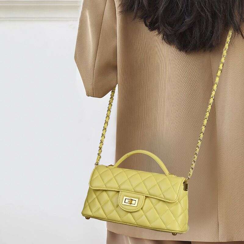 New Top Layer Sheepskin Dia Pattern Style Chain Crossbody Single Shoulder Handbag Small Square Bag